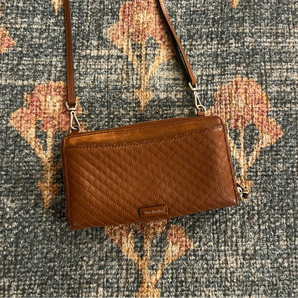 Women’s Vera Bradley Quilted Leather Crossbody Pure in Acorn Brown